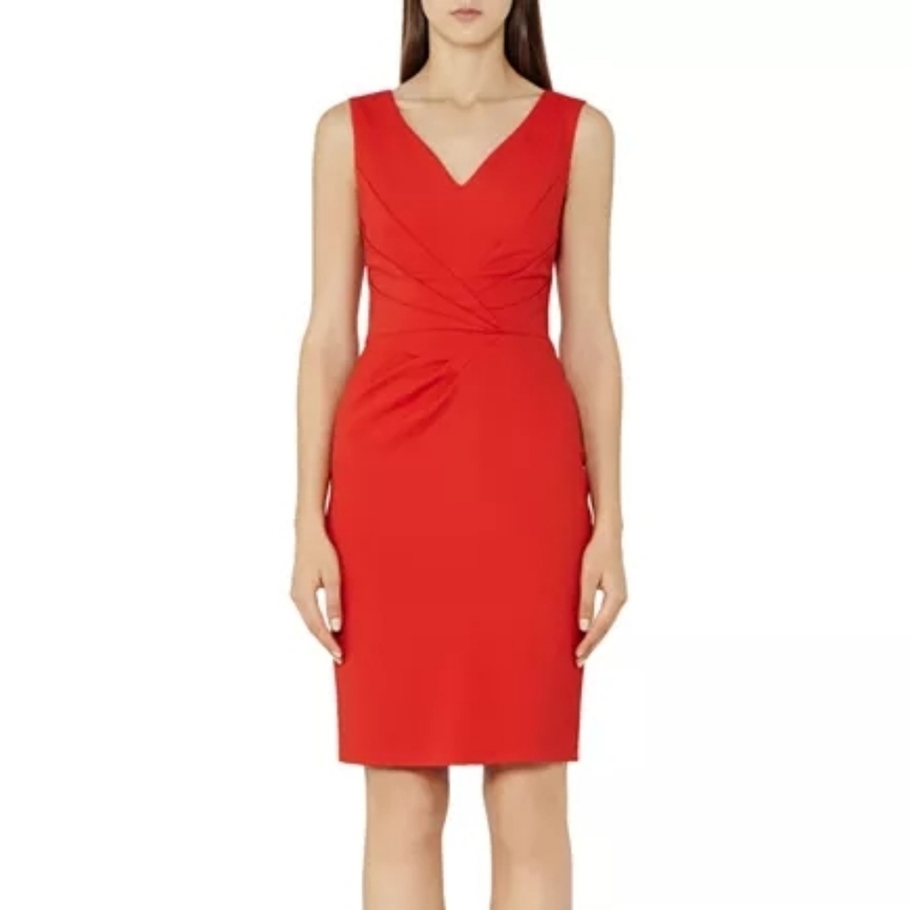 Reiss Vivid Red Alessandra Pleated Sheath Sleeveless Mini Dress 10